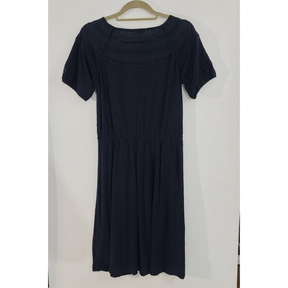 Talbots Navy Royal Blue Eyelet Trim Slip On Short Sleeve Midi Dress Size‎ Small - Picture 6 of 7